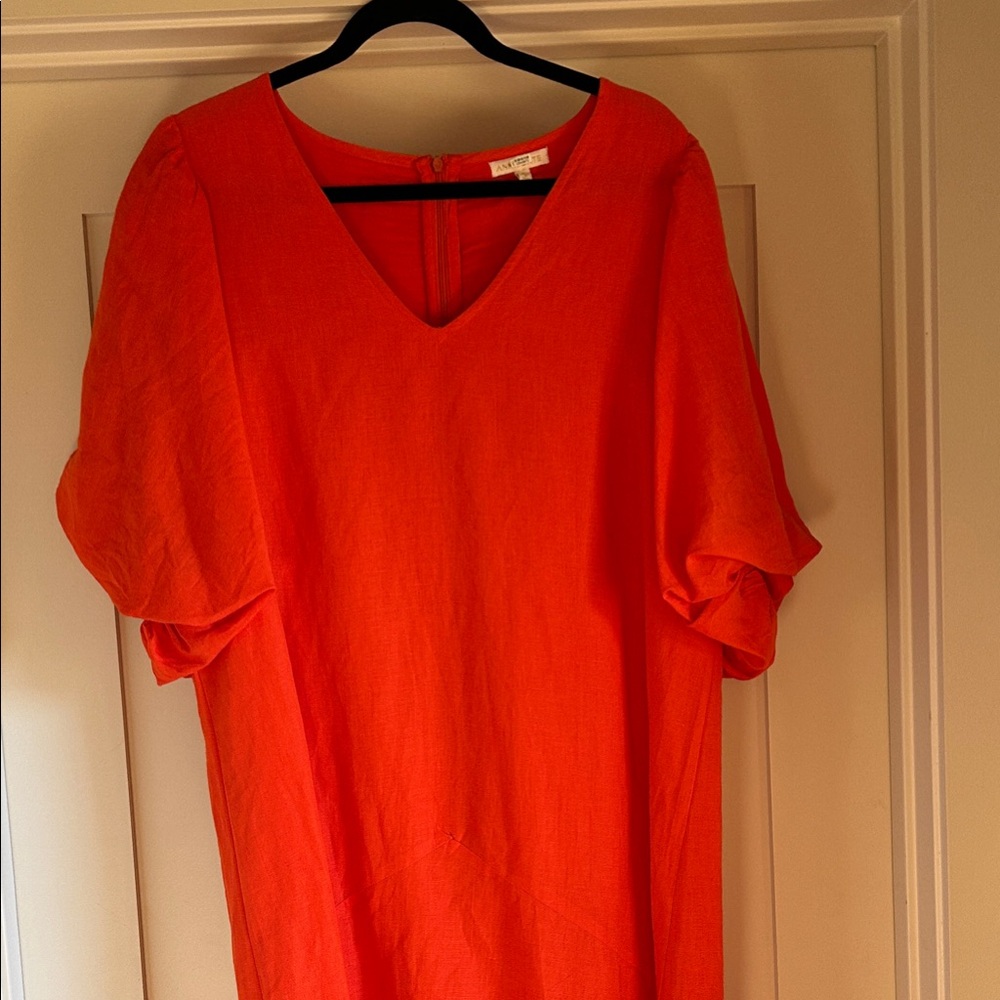 Anna Cate Bright Orange Linen V-Neck Dress
